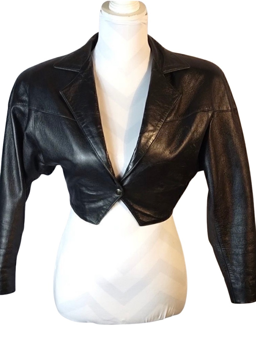 Philip Noel Cropped Leather Jacket-Black